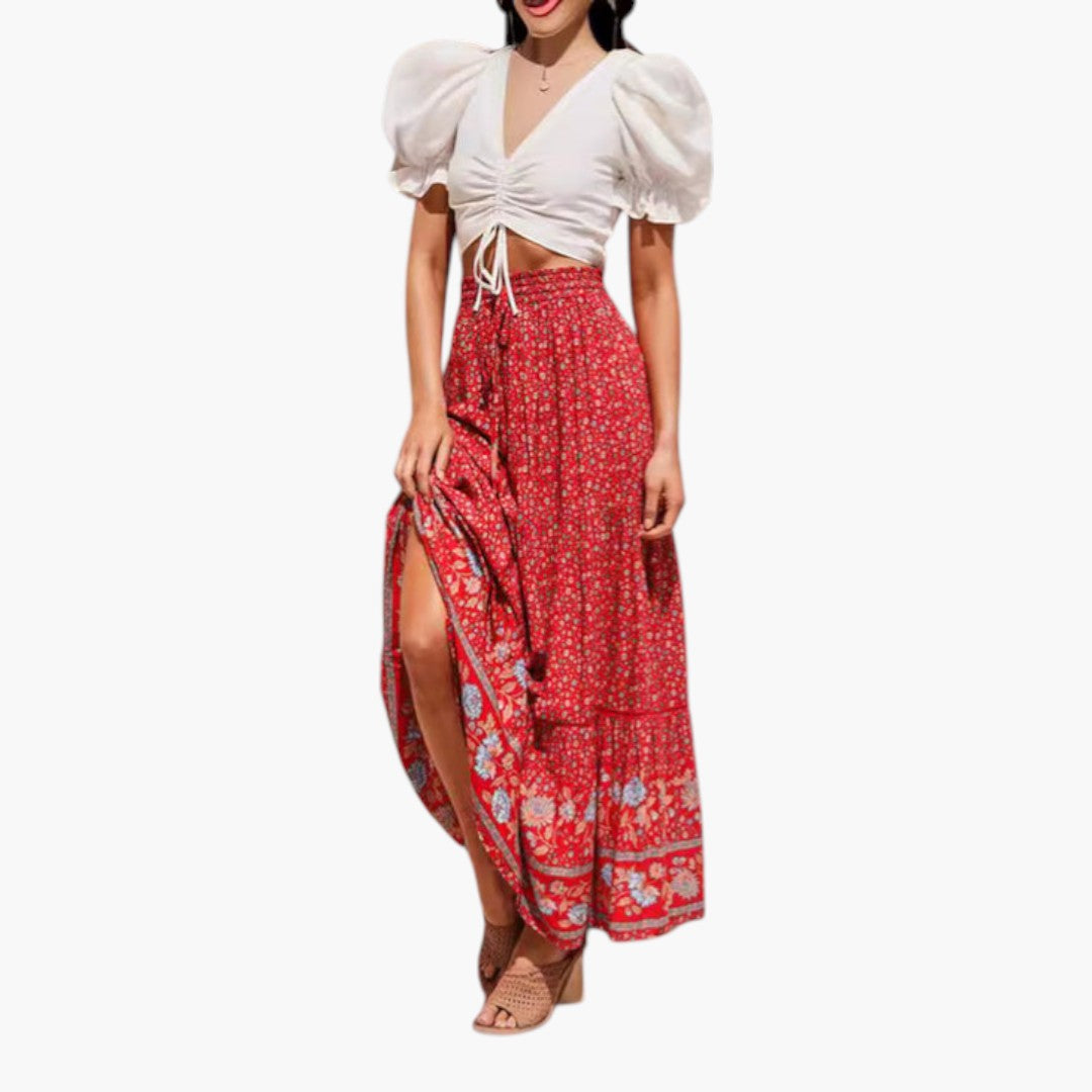 Gonna Maxi Donna con Vita Elastica e Stampa Floreale