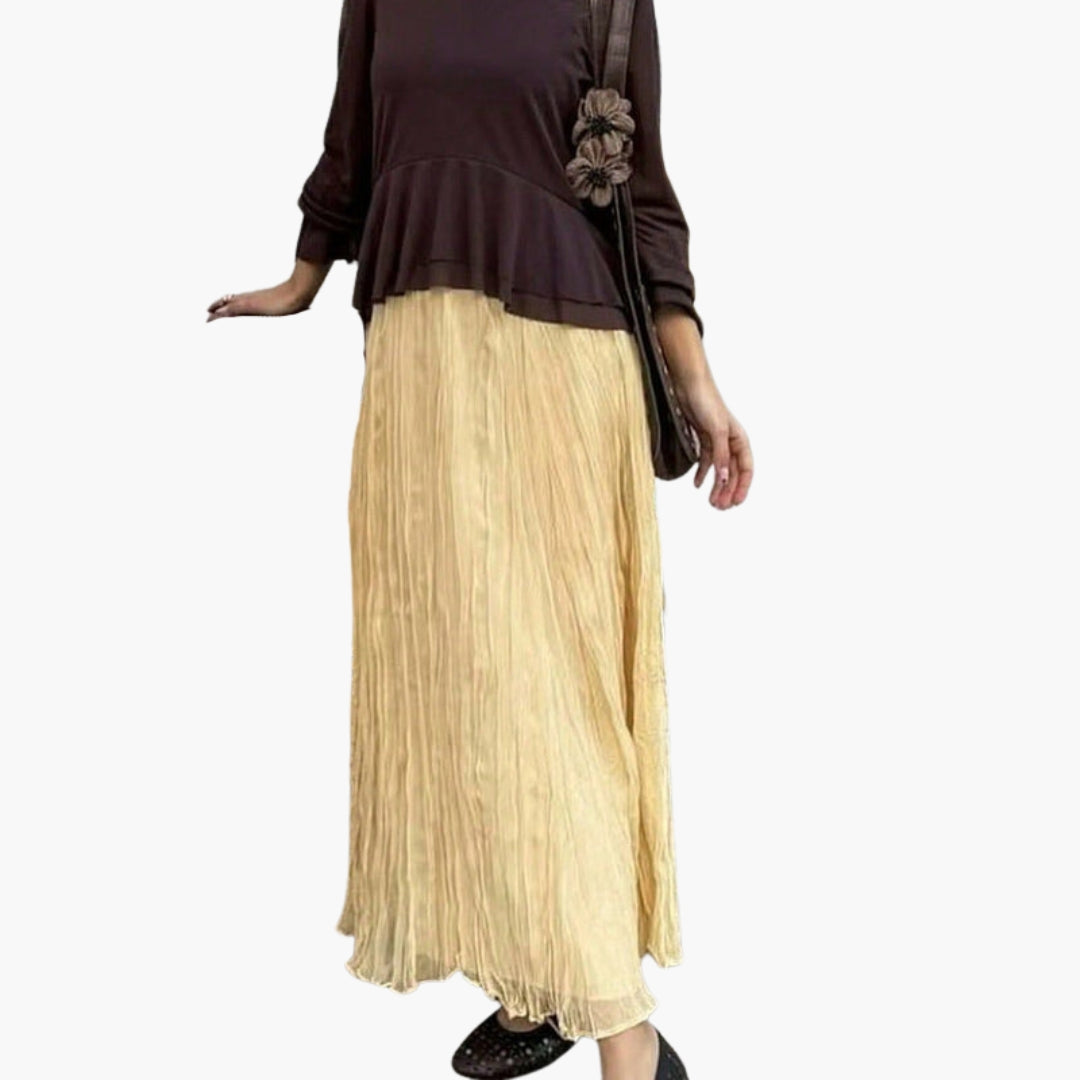 Jupe Maxi Femme avec Taille Élastique et Texture Plissée
