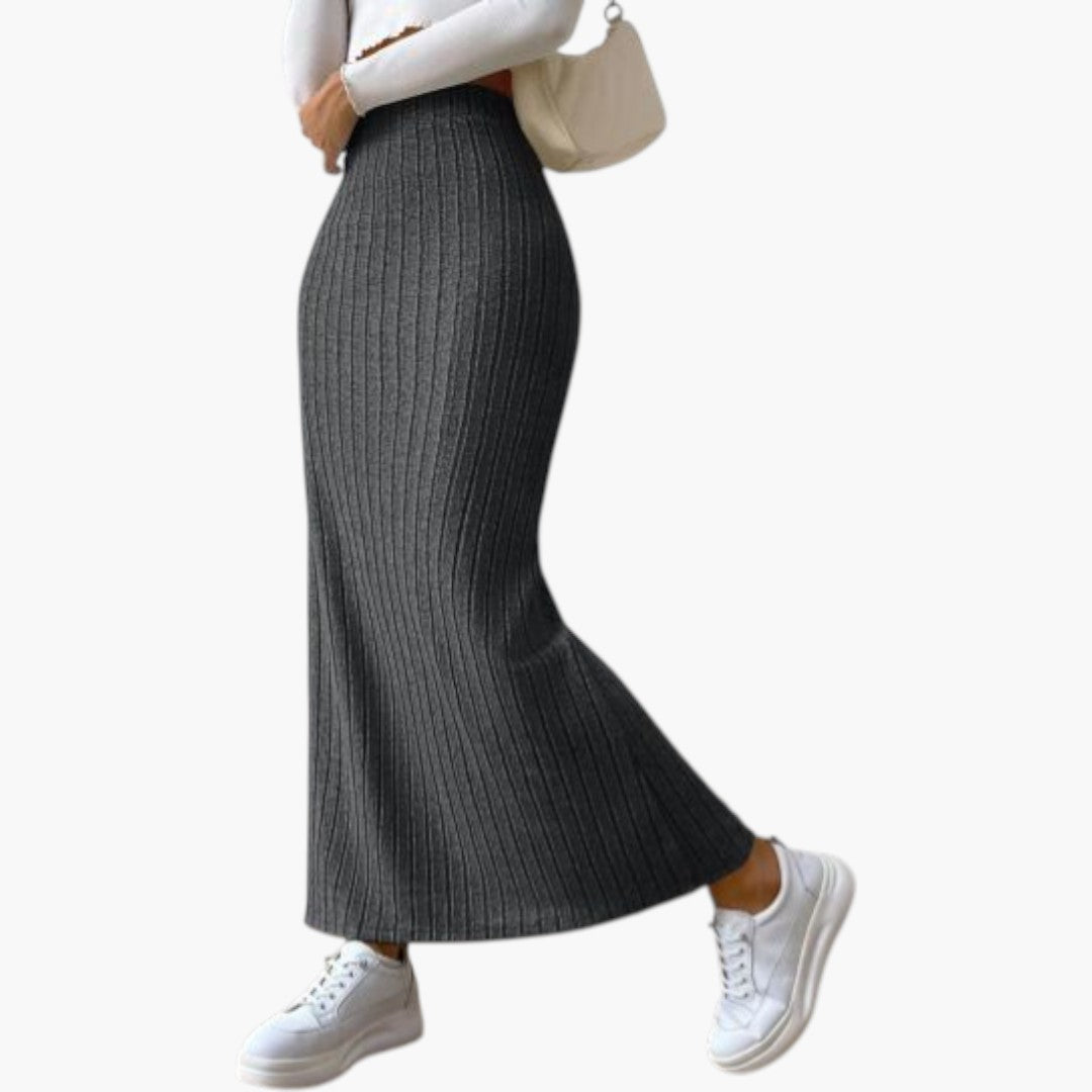 Gonna lunga da donna con trama a coste e spacco laterale