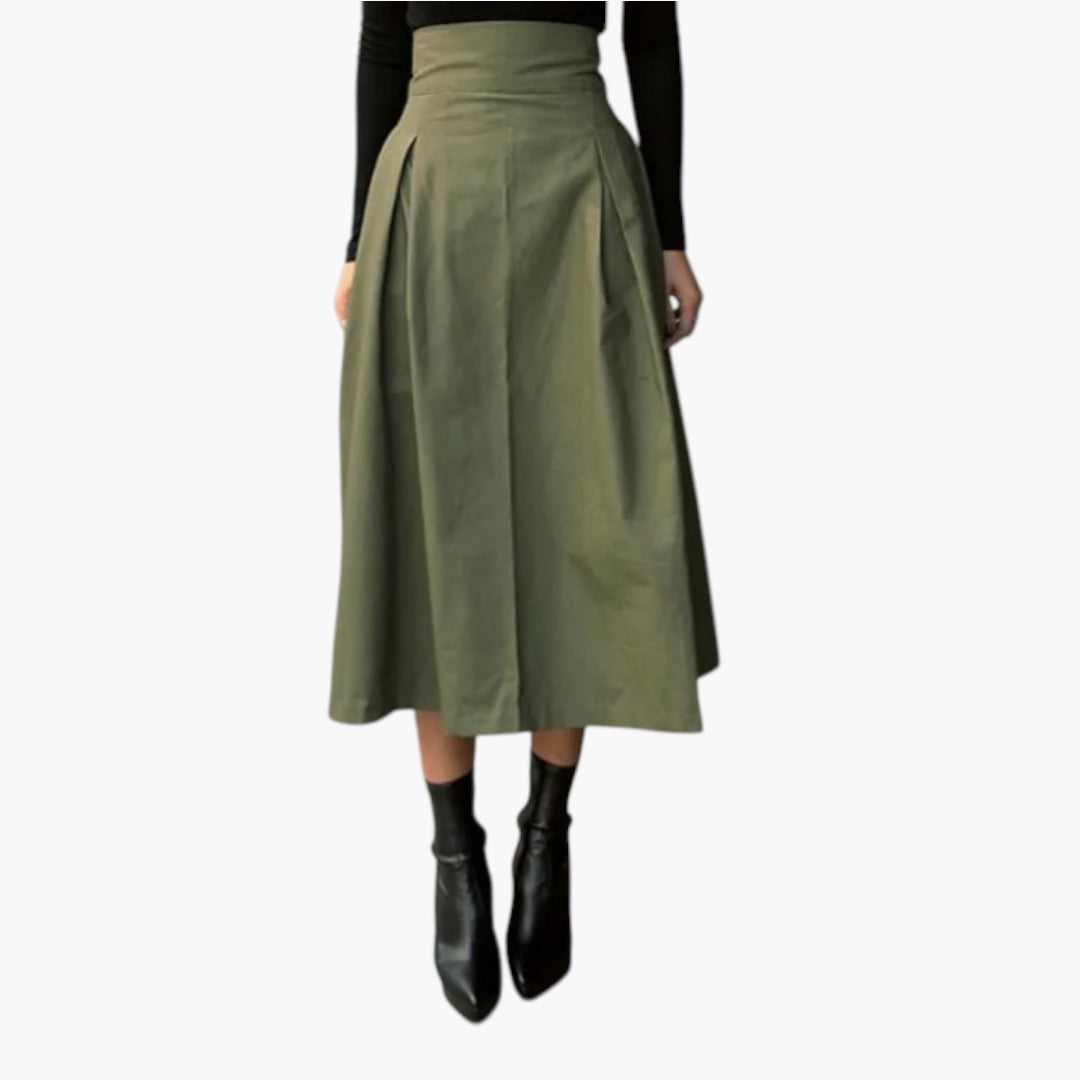 Jupe Midi Femme avec Plis et Nœud au Dos