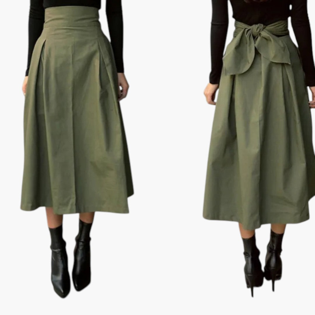 Jupe Midi Femme avec Plis et Nœud au Dos