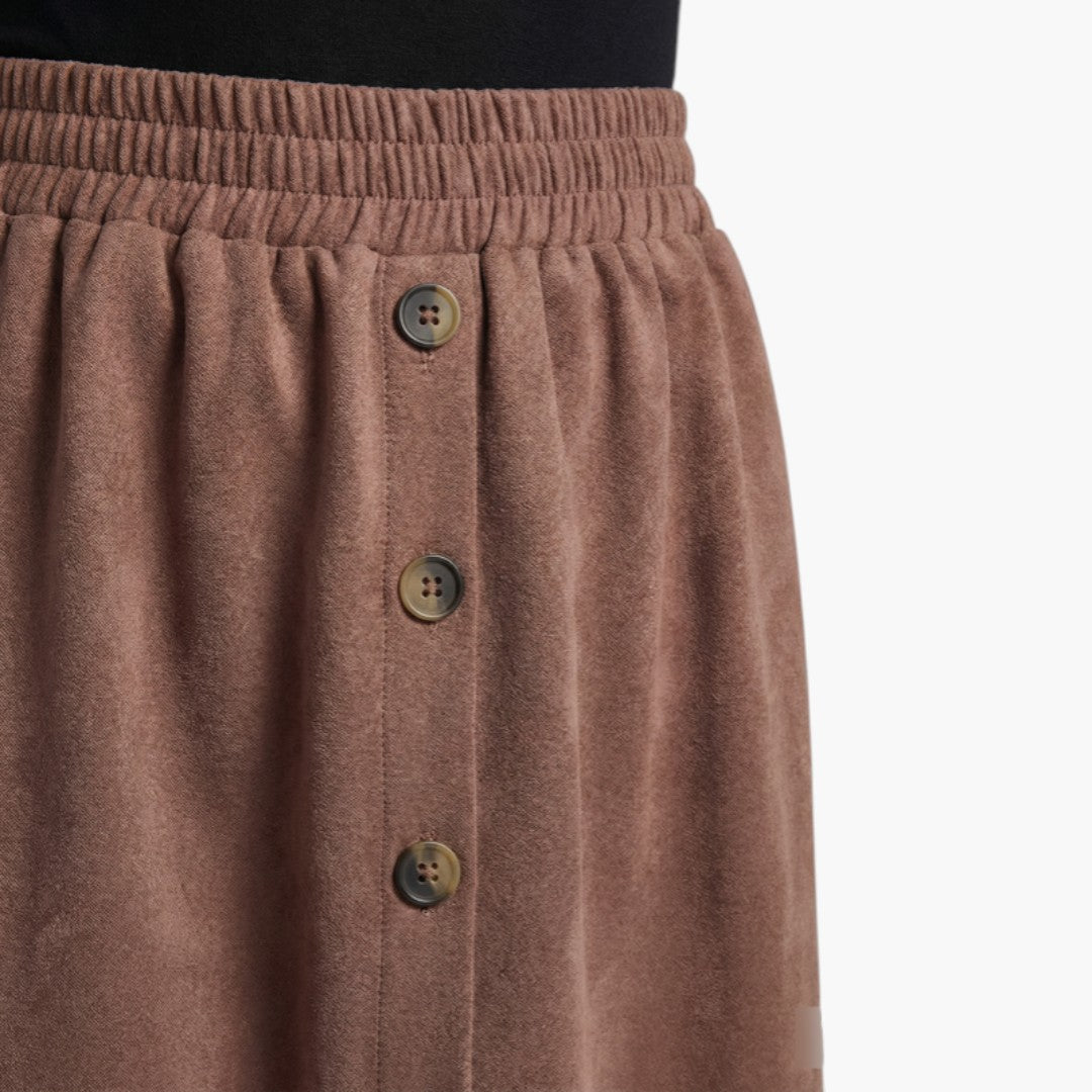 Saia Midi Mulher com Cintura Elástica e Botões à Frente