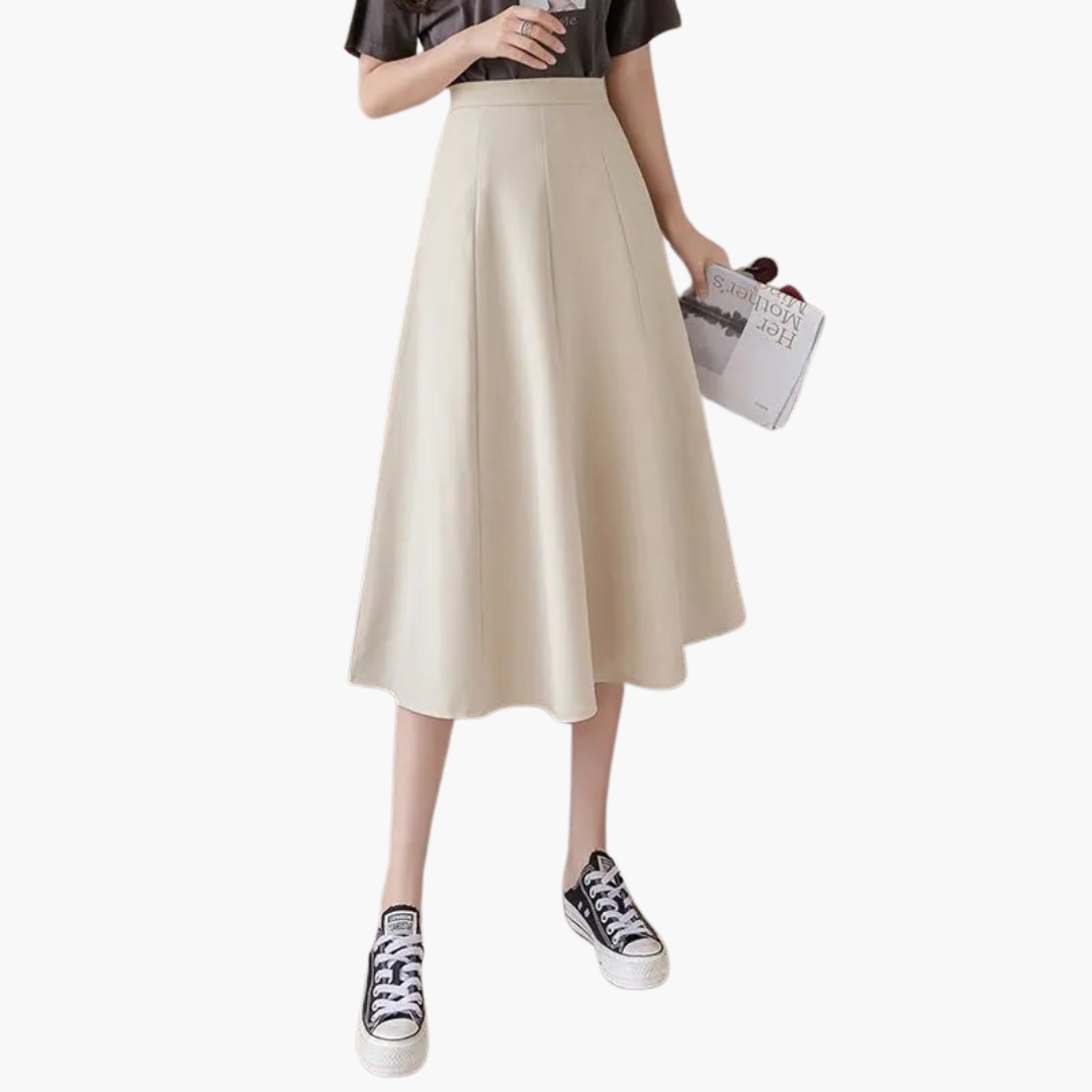 Jupe Midi Femme avec Taille Haute et Poches