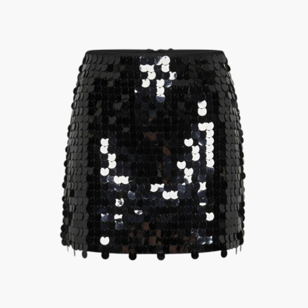 Mini kjol för kvinna med hög midja och paljettbeklädd yta