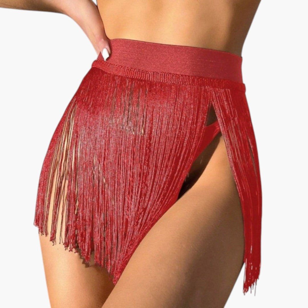 Women's bikini skirt with fringes and elastic waistband