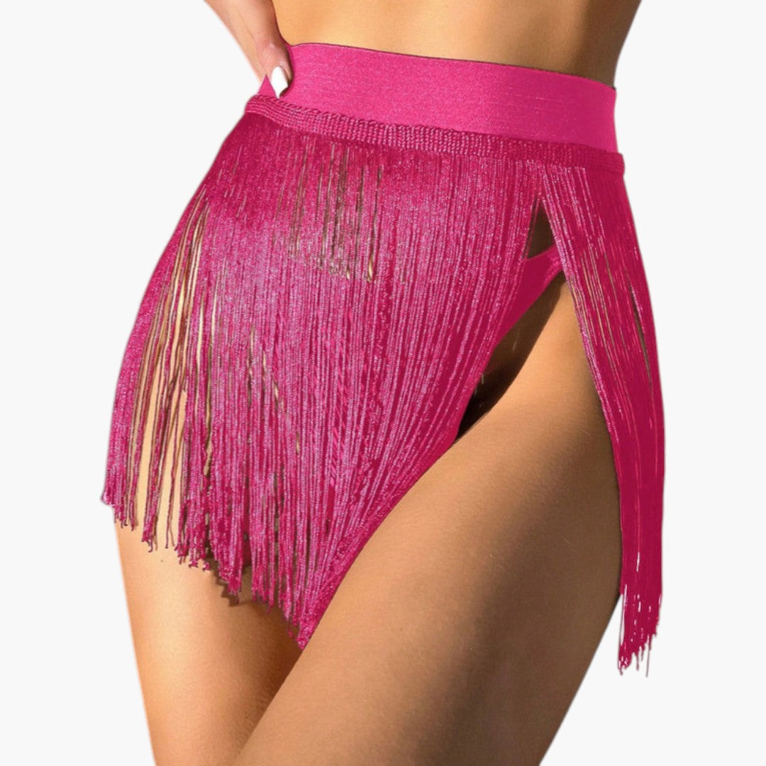 Women's bikini skirt with fringes and elastic waistband