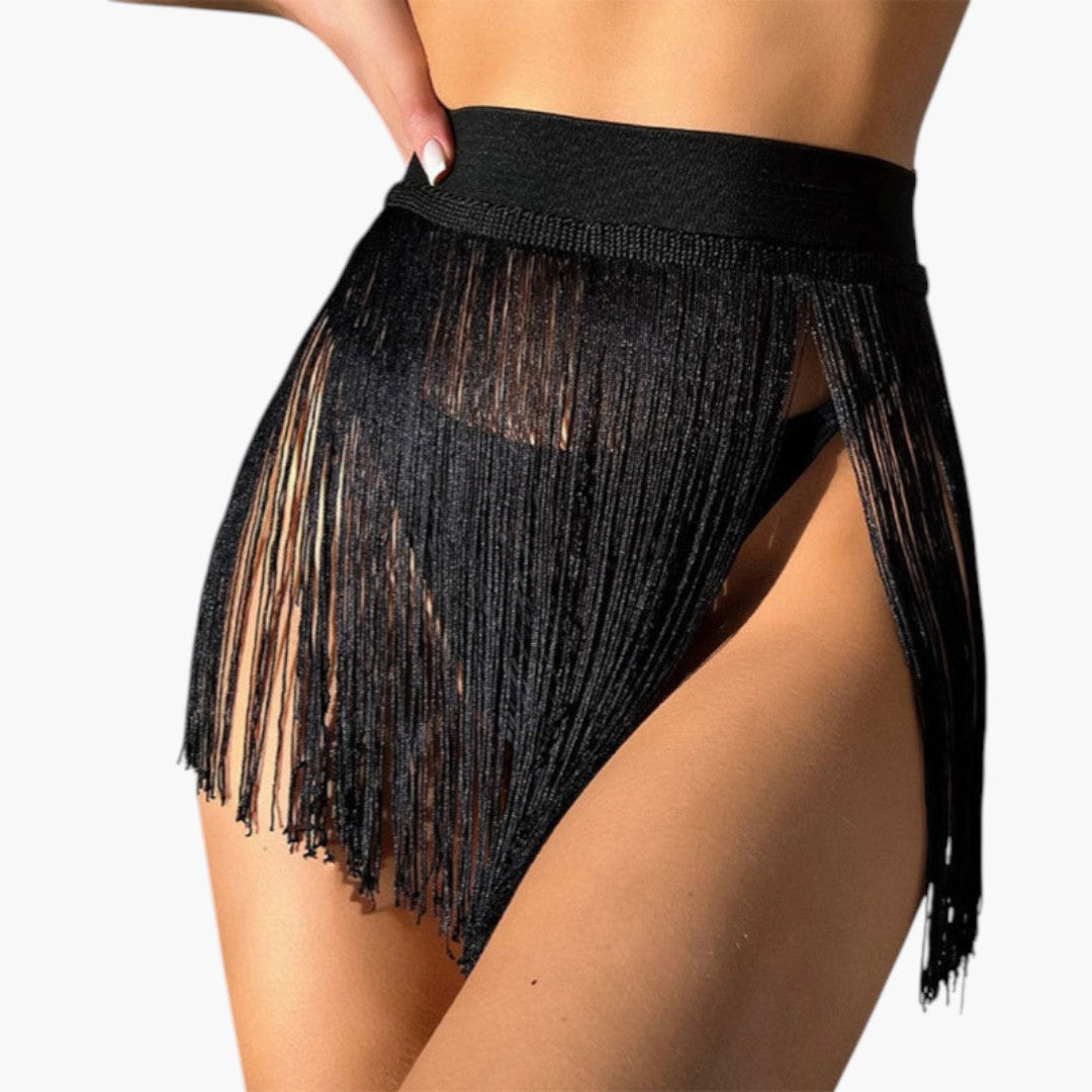 Women's bikini skirt with fringes and elastic waistband