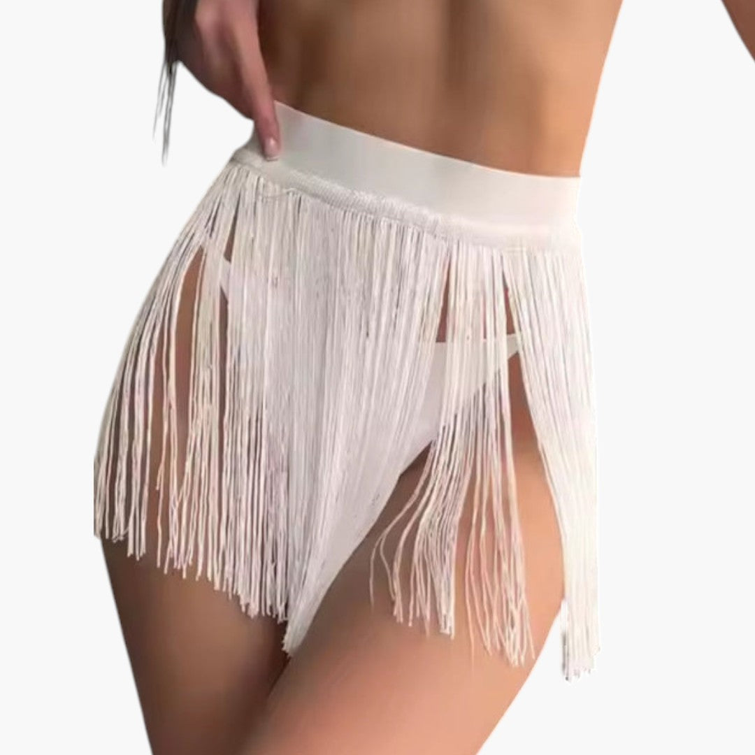 Women's bikini skirt with fringes and elastic waistband