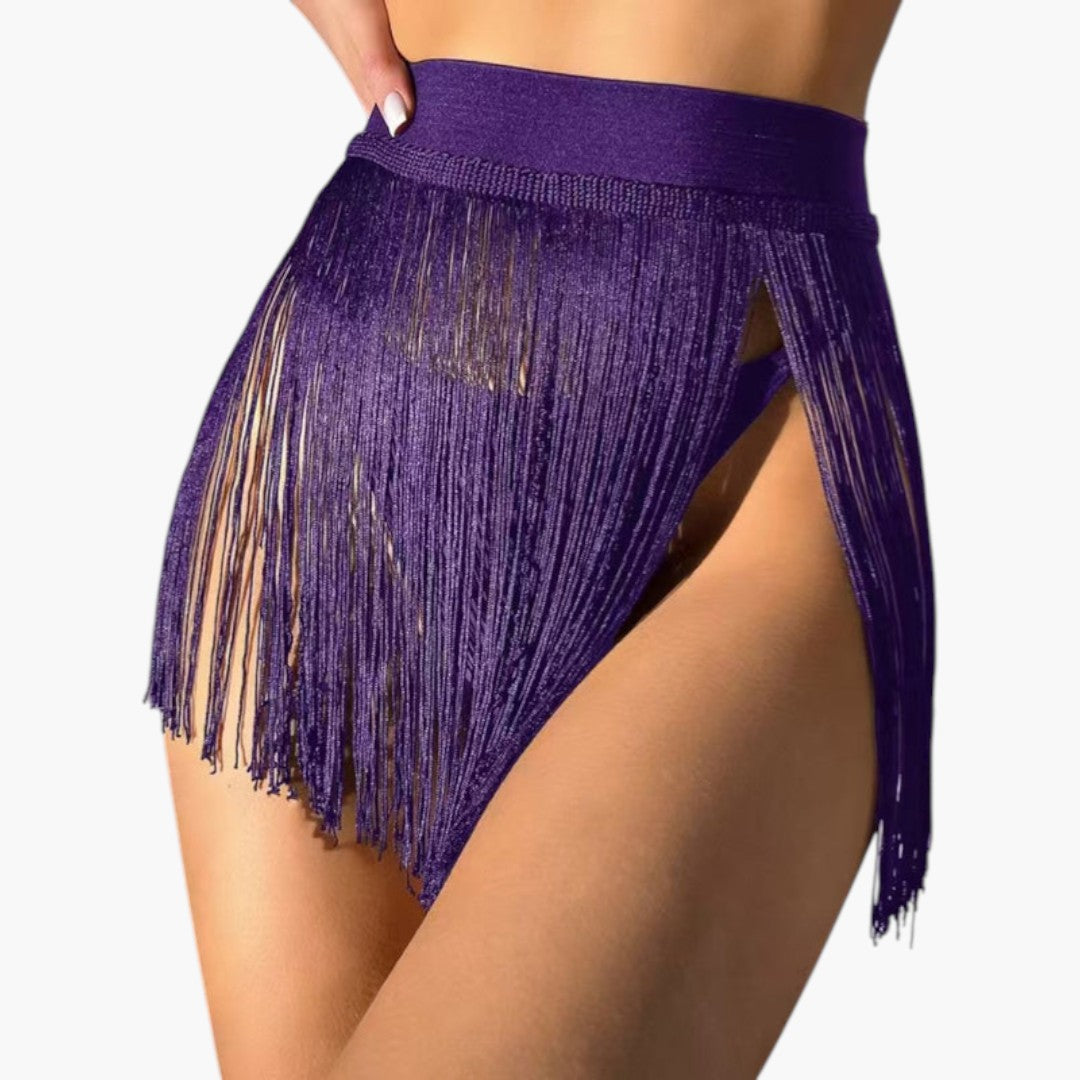 Women's bikini skirt with fringes and elastic waistband