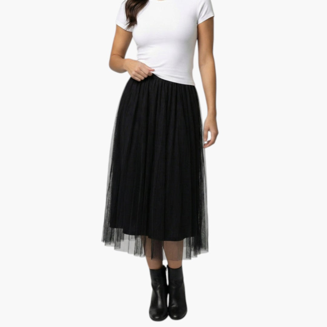Jupe midi femme a superposition transparente et taille élastique