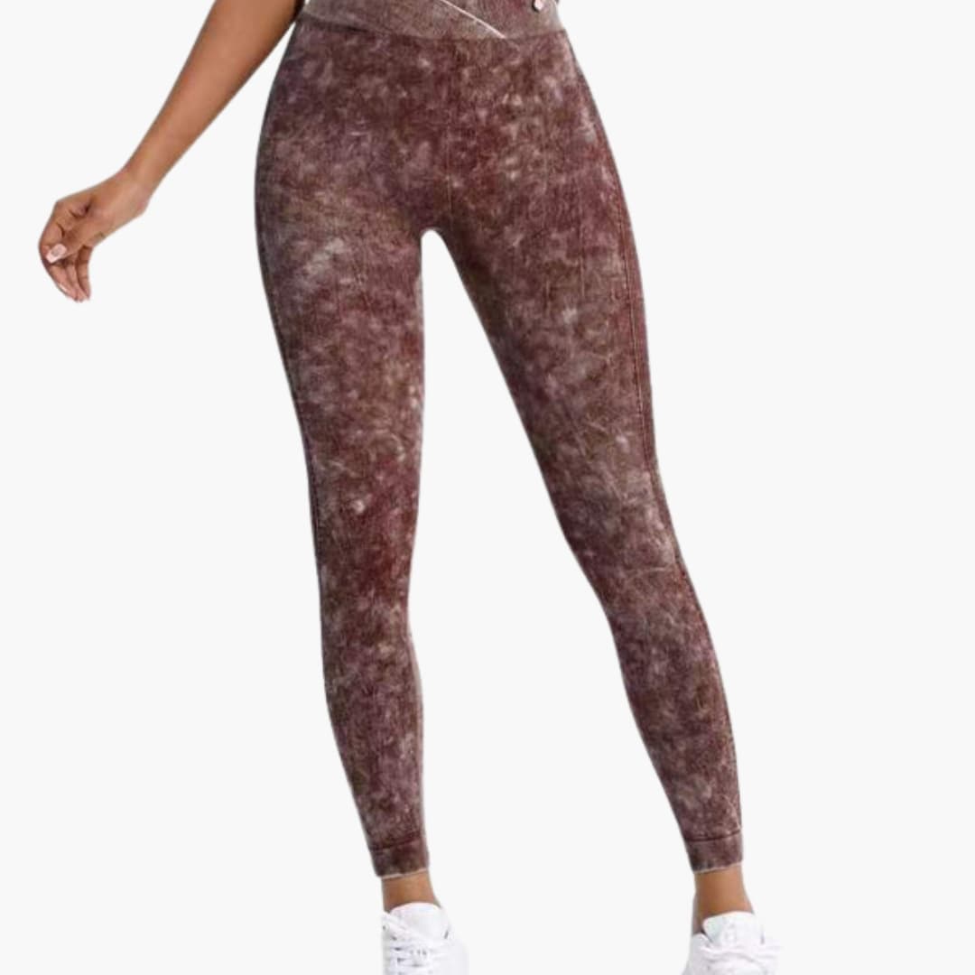 Legging de sport femme taille haute avec taille élastique et surface texturée