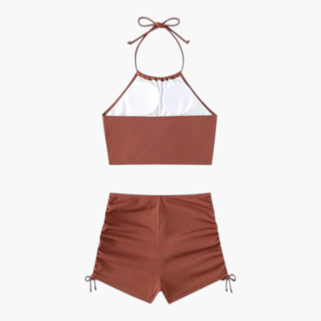 Costume da bagno donna con schiena scoperta e pantaloncini a vita alta