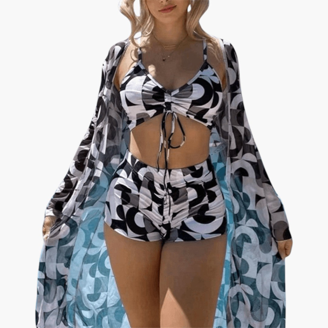 Conjunto de biquíni para mulheres com parte superior de decote em V