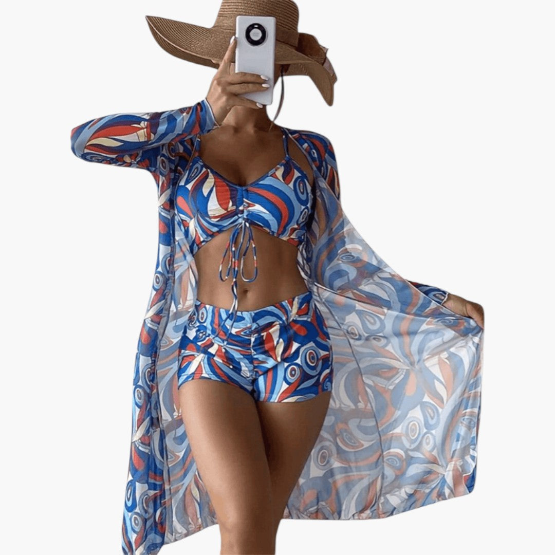 Conjunto de biquíni para mulheres com parte superior de decote em V