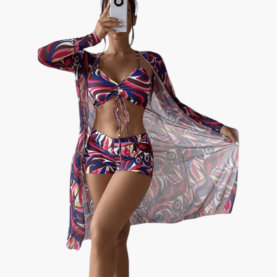 Conjunto de biquíni para mulheres com parte superior de decote em V