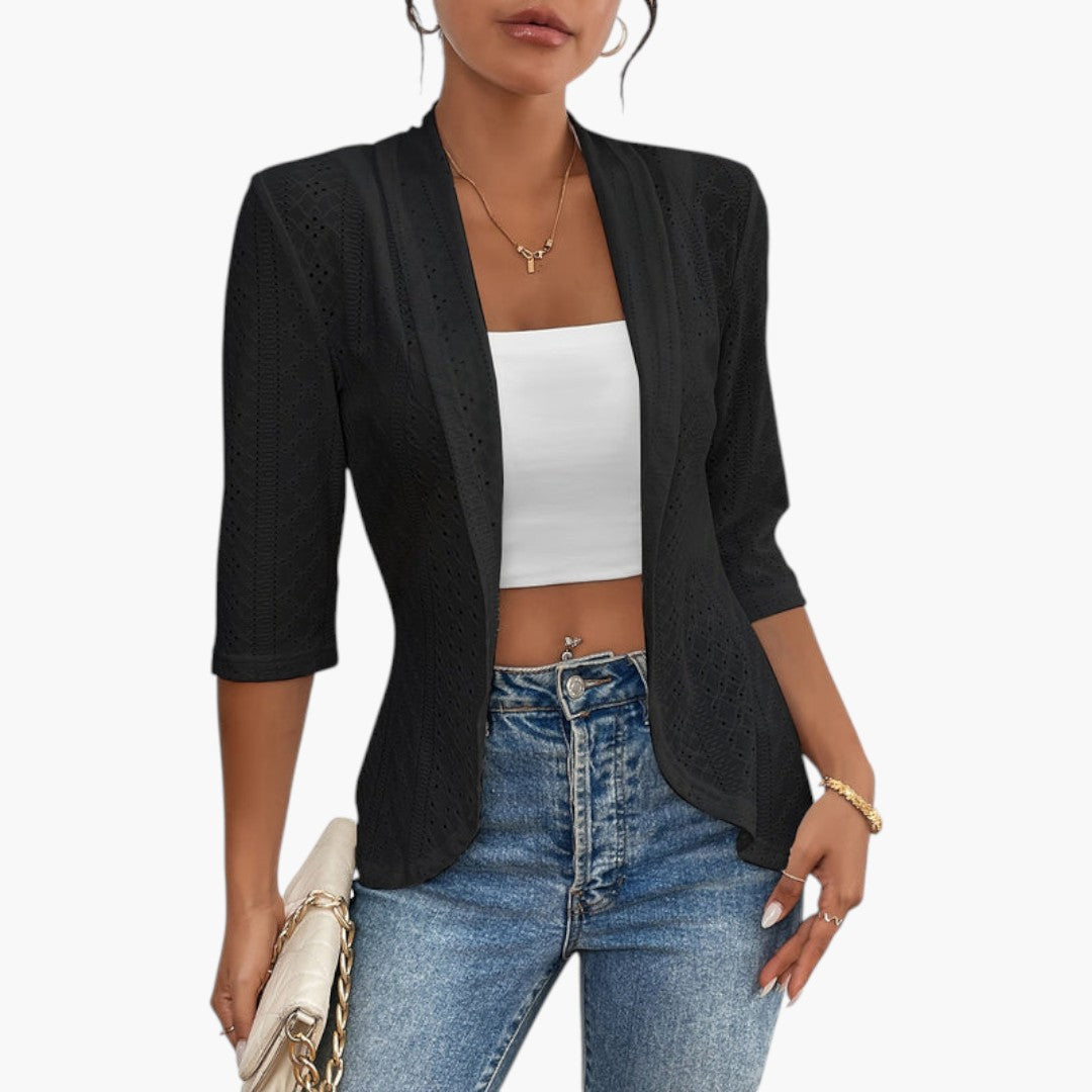 Manteau Femme Style Kimono avec Col Châle et Détails Brodés