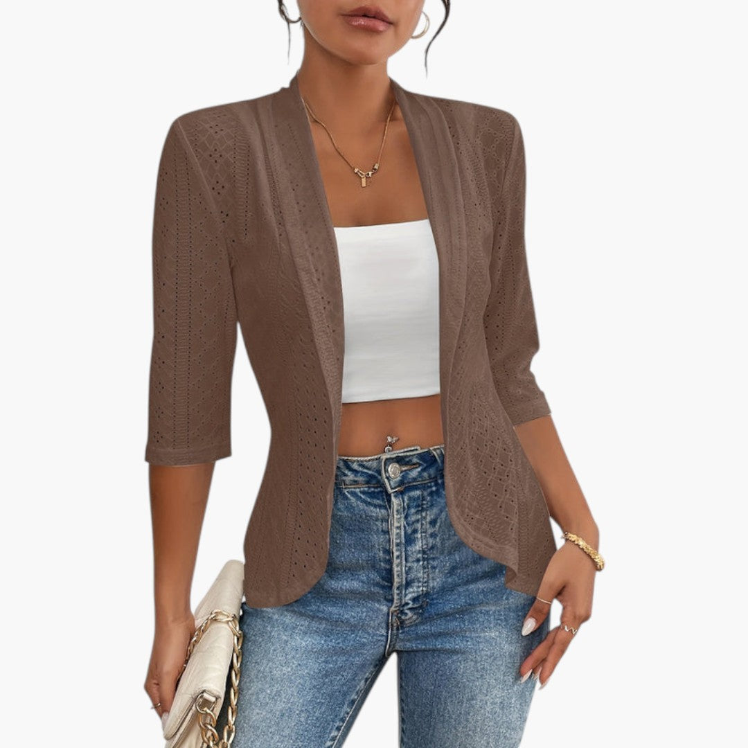 Manteau Femme Style Kimono avec Col Châle et Détails Brodés