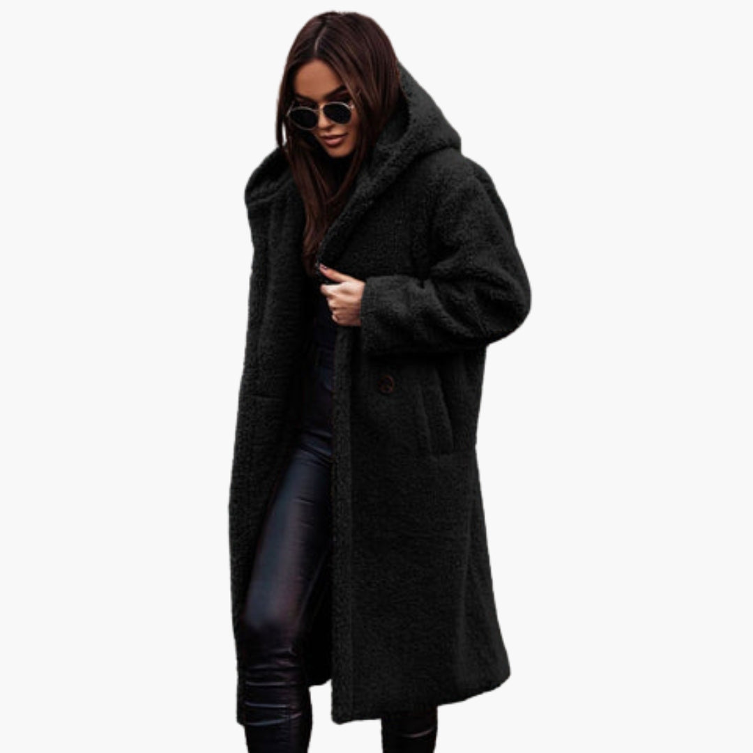 Manteau Long Femme Style Teddy avec Capuche