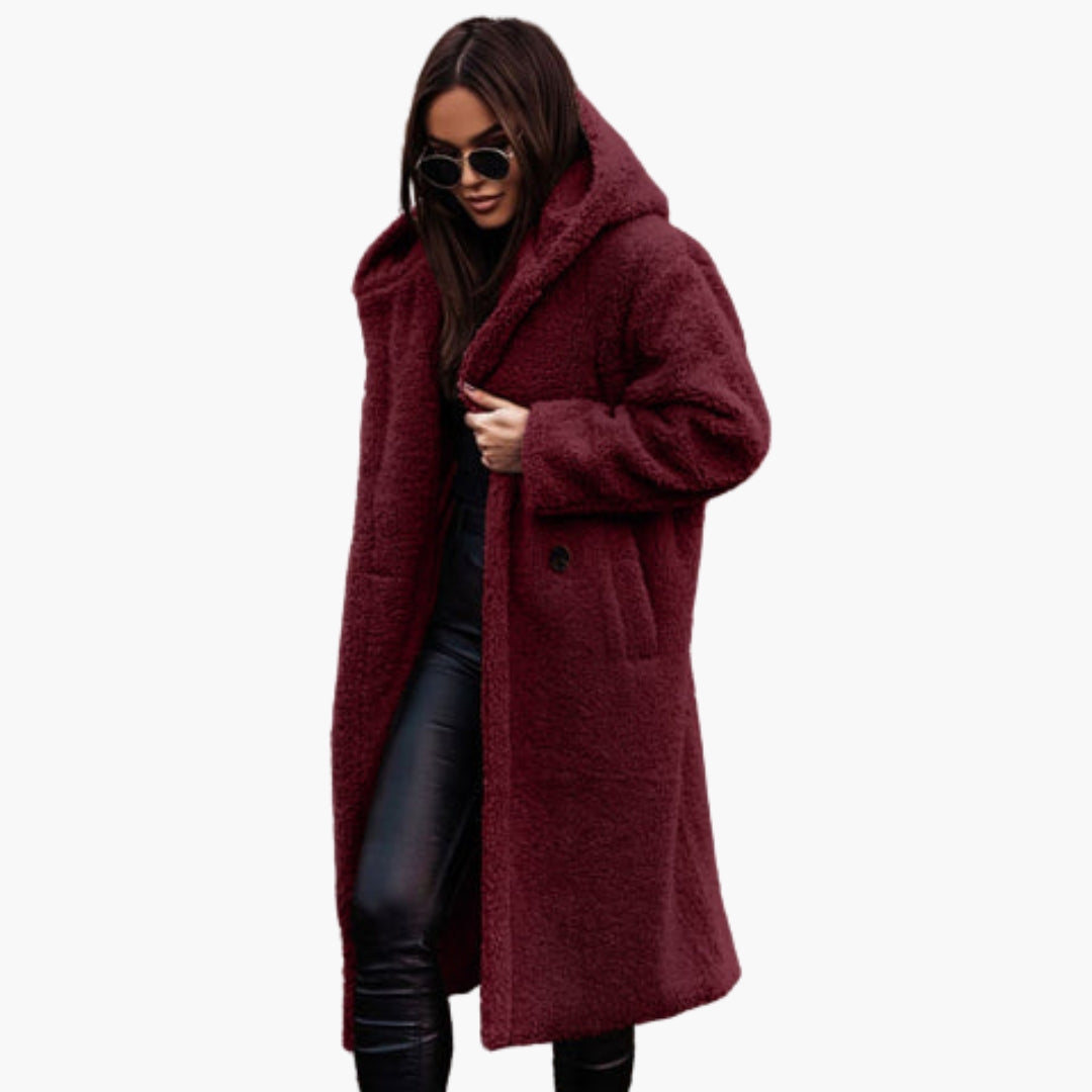 Manteau Long Femme Style Teddy avec Capuche