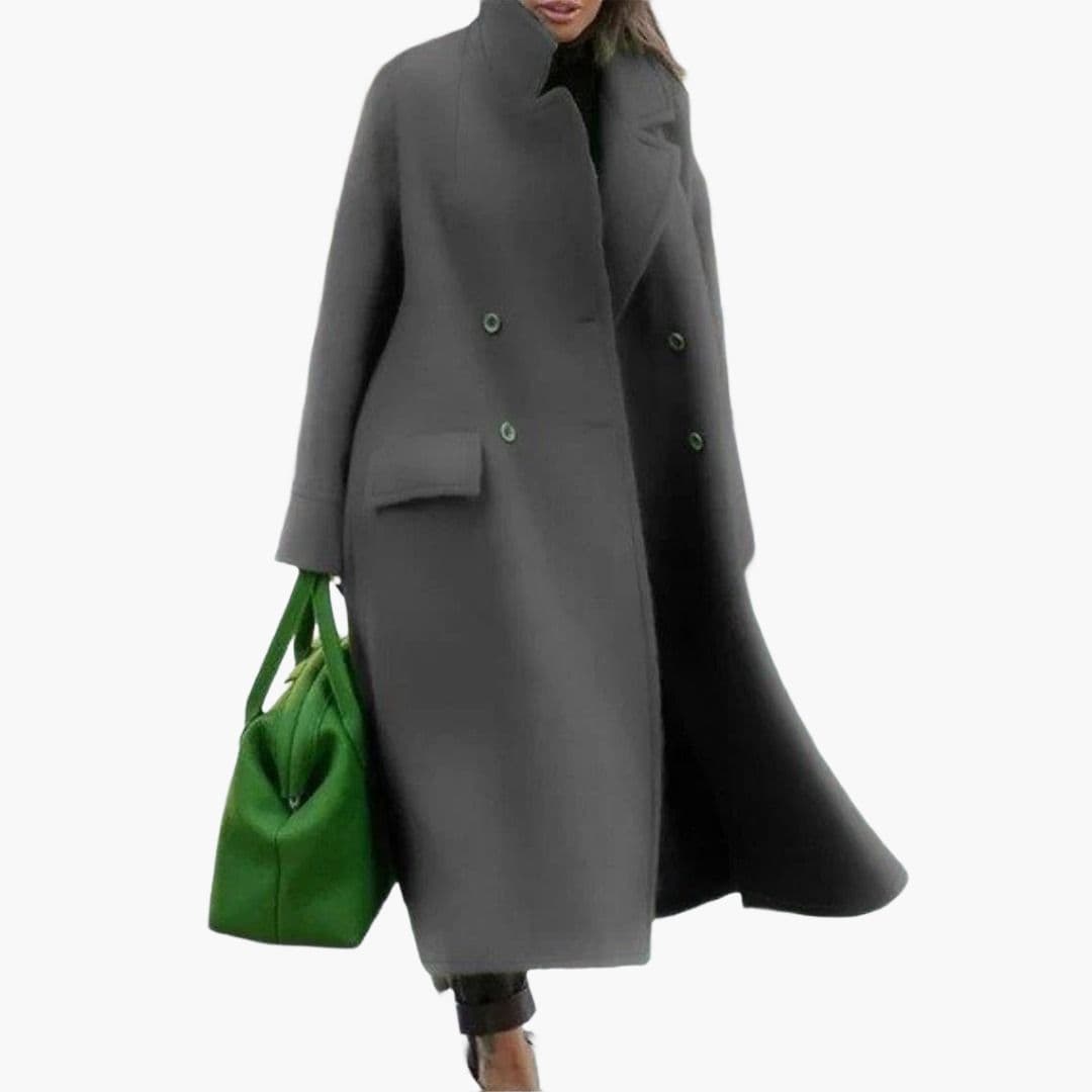 Manteau long pour femme avec boutons sur le devant et col à revers
