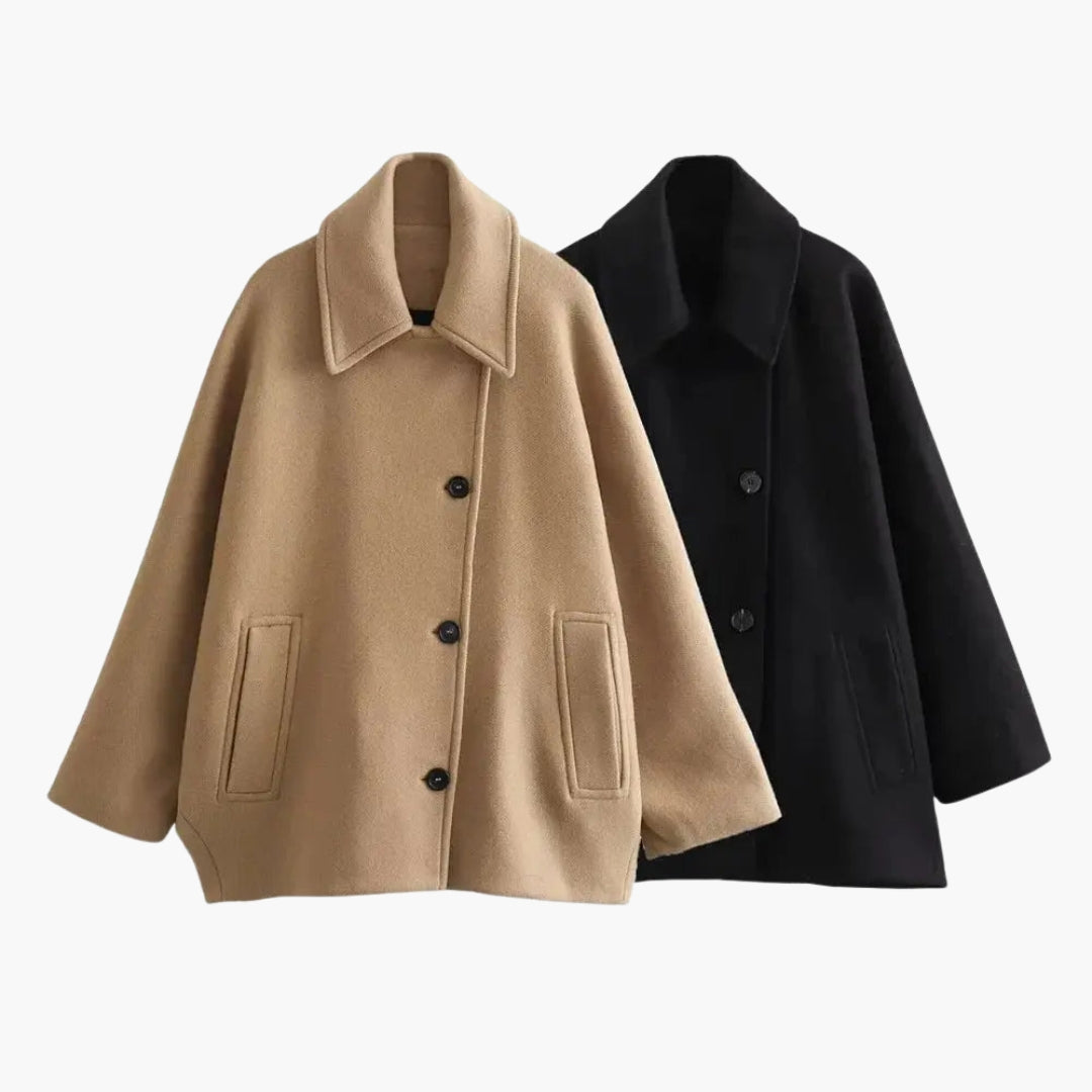 Cappotto corto donna con collo a risvolto e maniche larghe