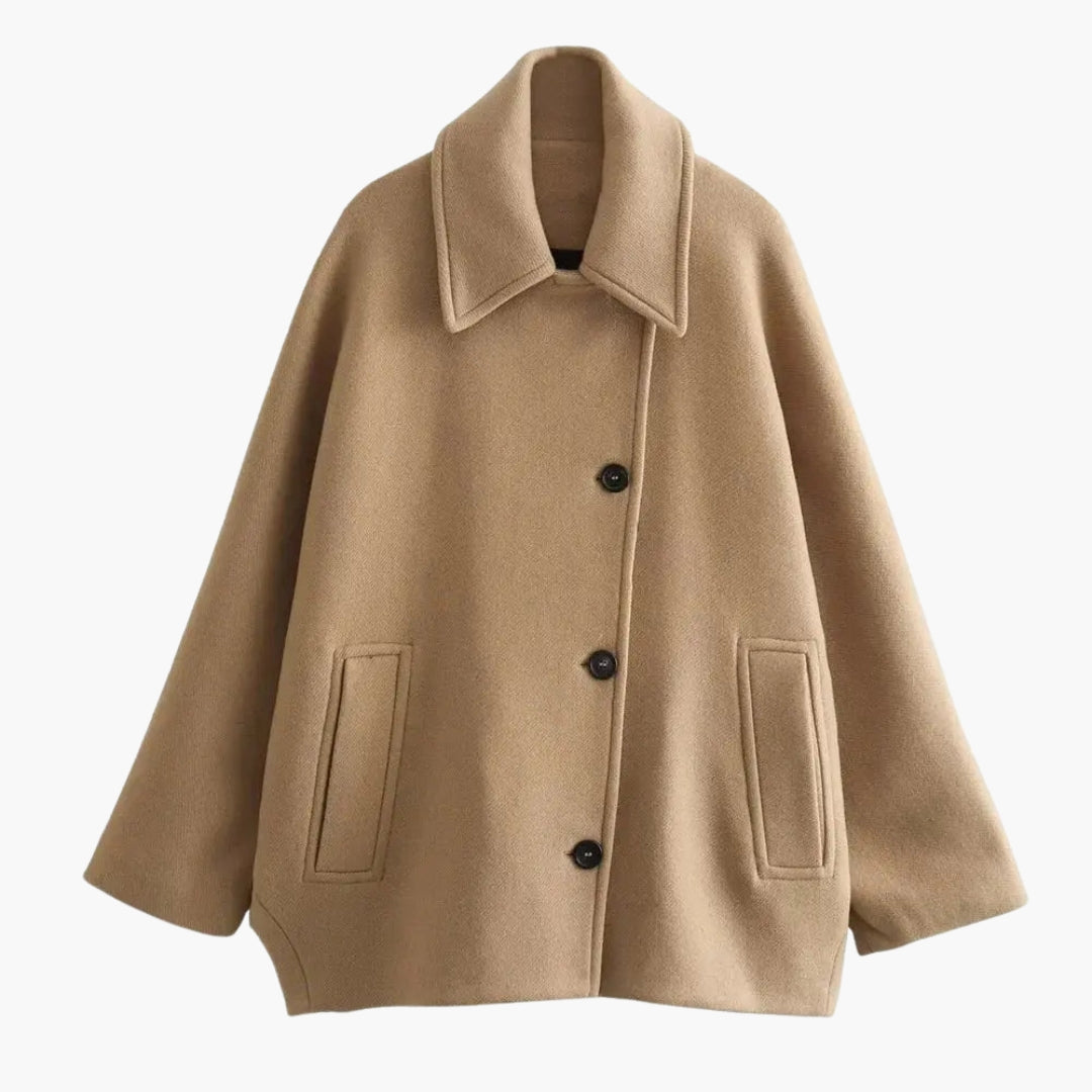 Cappotto corto donna con collo a risvolto e maniche larghe