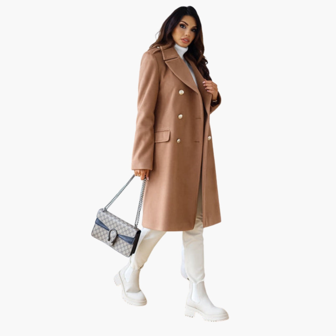 Manteau long femme à boutons et col à revers