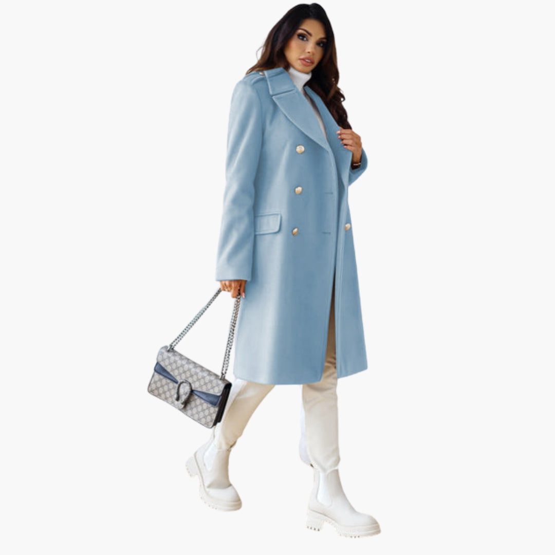 Manteau long femme à boutons et col à revers
