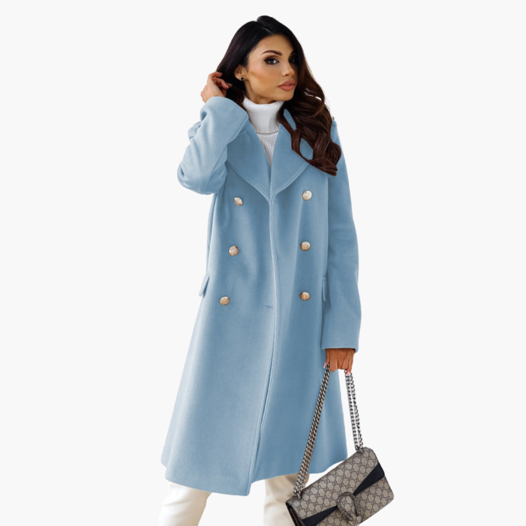 Manteau long femme à boutons et col à revers