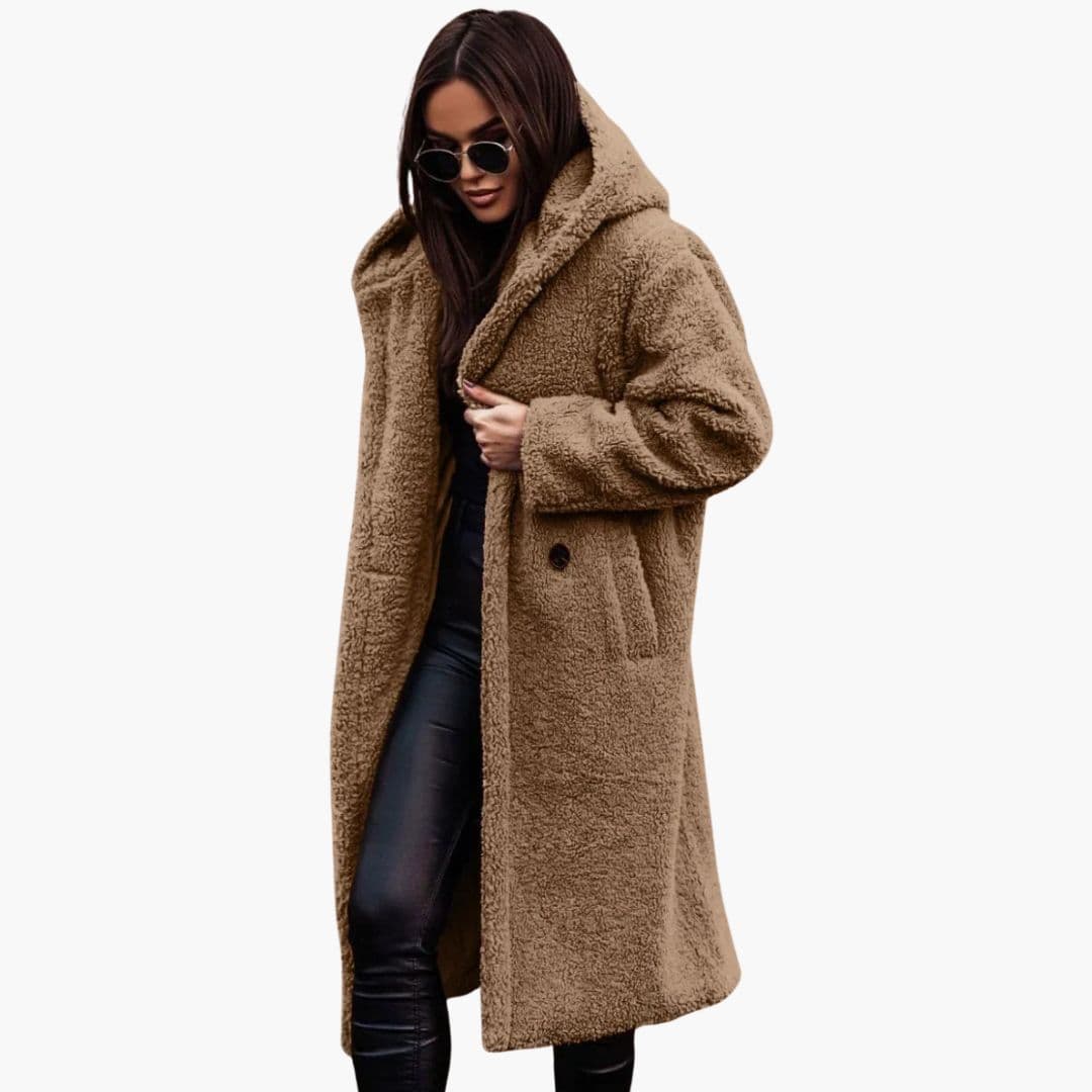 Manteau long femme à capuche avec poches