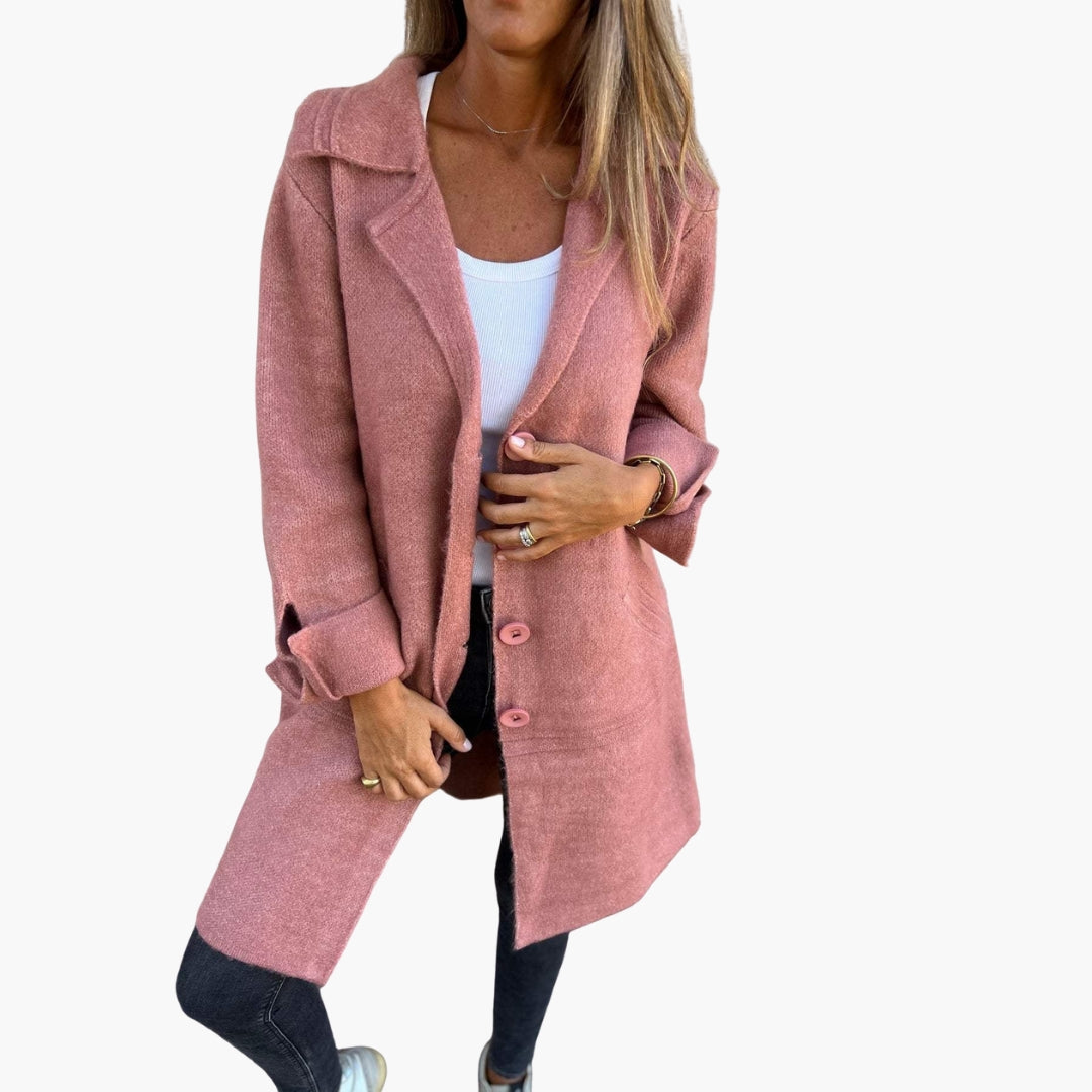 Manteau long femme avec col à revers et fermeture à boutons