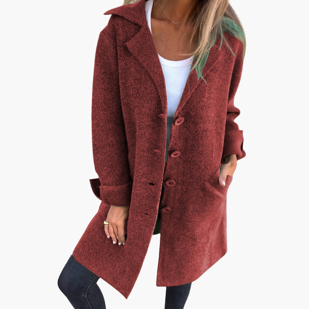 Cappotto lungo donna con colletto a risvolto e chiusura con bottoni