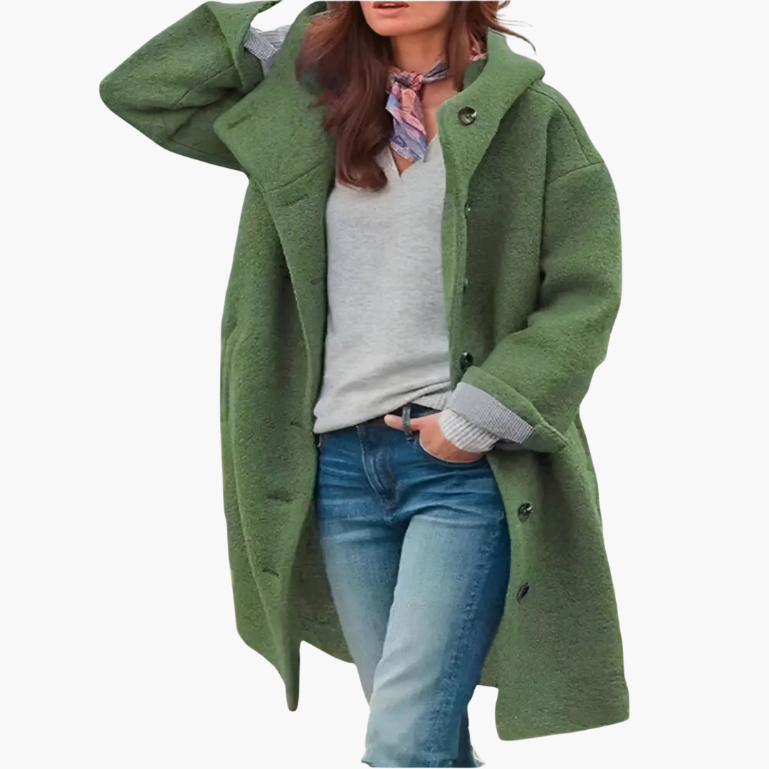 Manteau long femme avec fermeture à boutons et poignets repliés