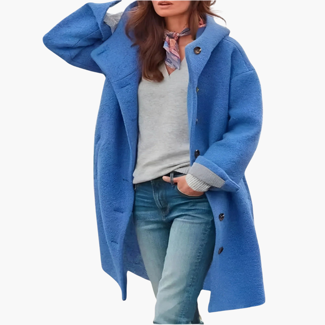 Manteau long femme avec fermeture à boutons et poignets repliés