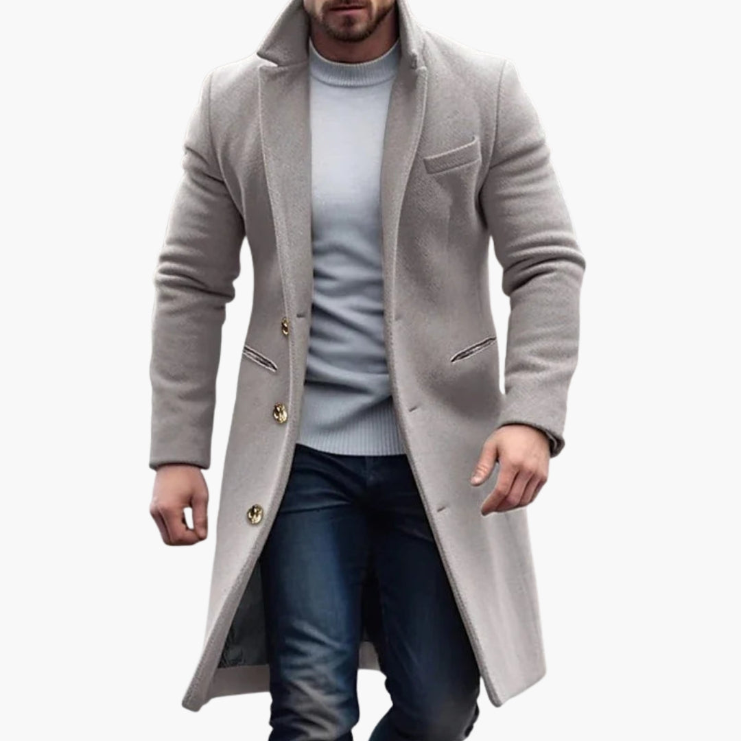 Manteau homme long avec col classique et boutons
