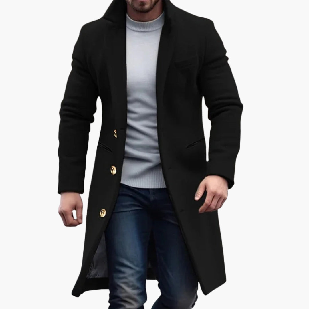 Manteau homme long avec col classique et boutons