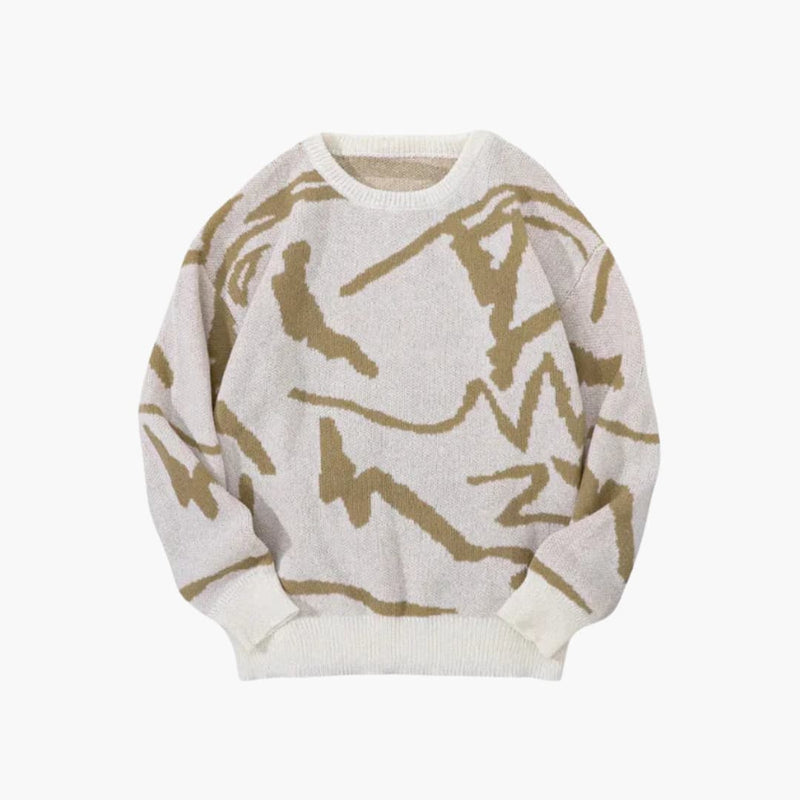 Pull homme avec imprimé abstrait et finitions côtelées