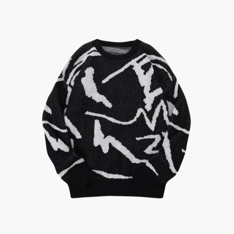 Pull homme avec imprimé abstrait et finitions côtelées
