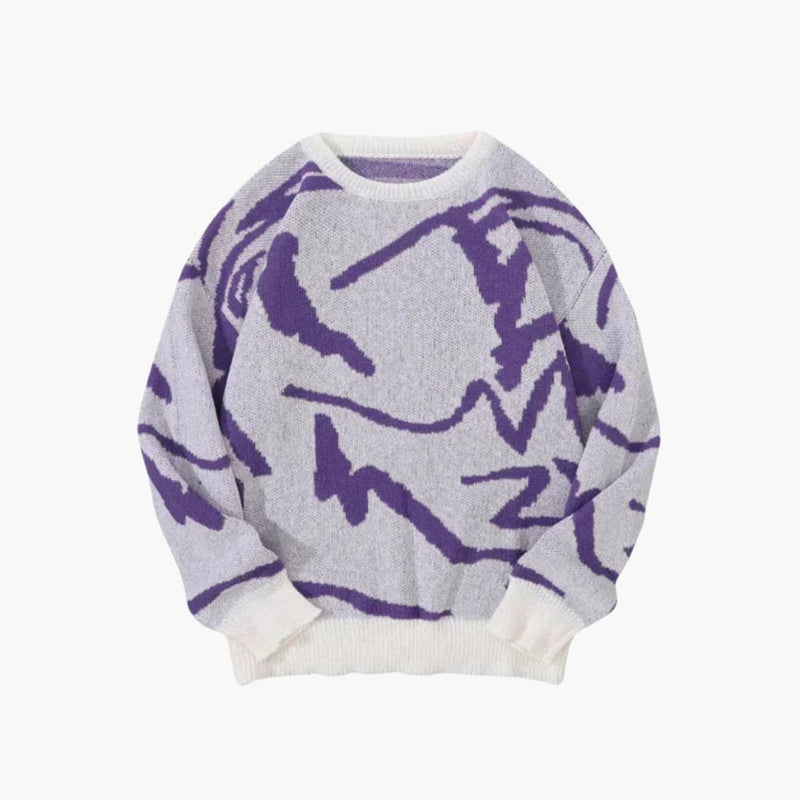 Pull homme avec imprimé abstrait et finitions côtelées