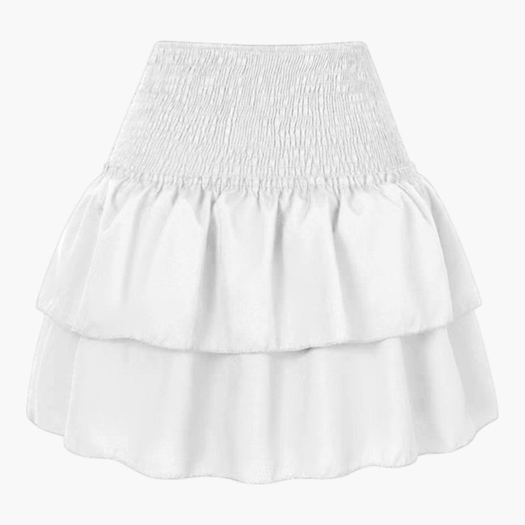 Mini jupe femme a taille élastique et volants superposés