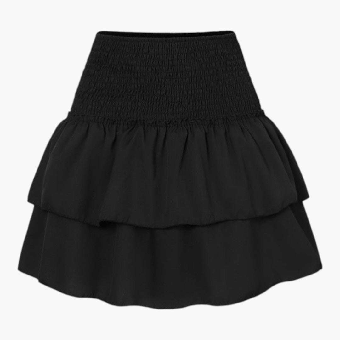 Mini jupe femme a taille élastique et volants superposés