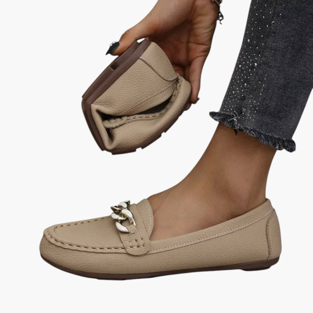 Mocassins Femme avec Chaîne Métallique et Texture Grainée