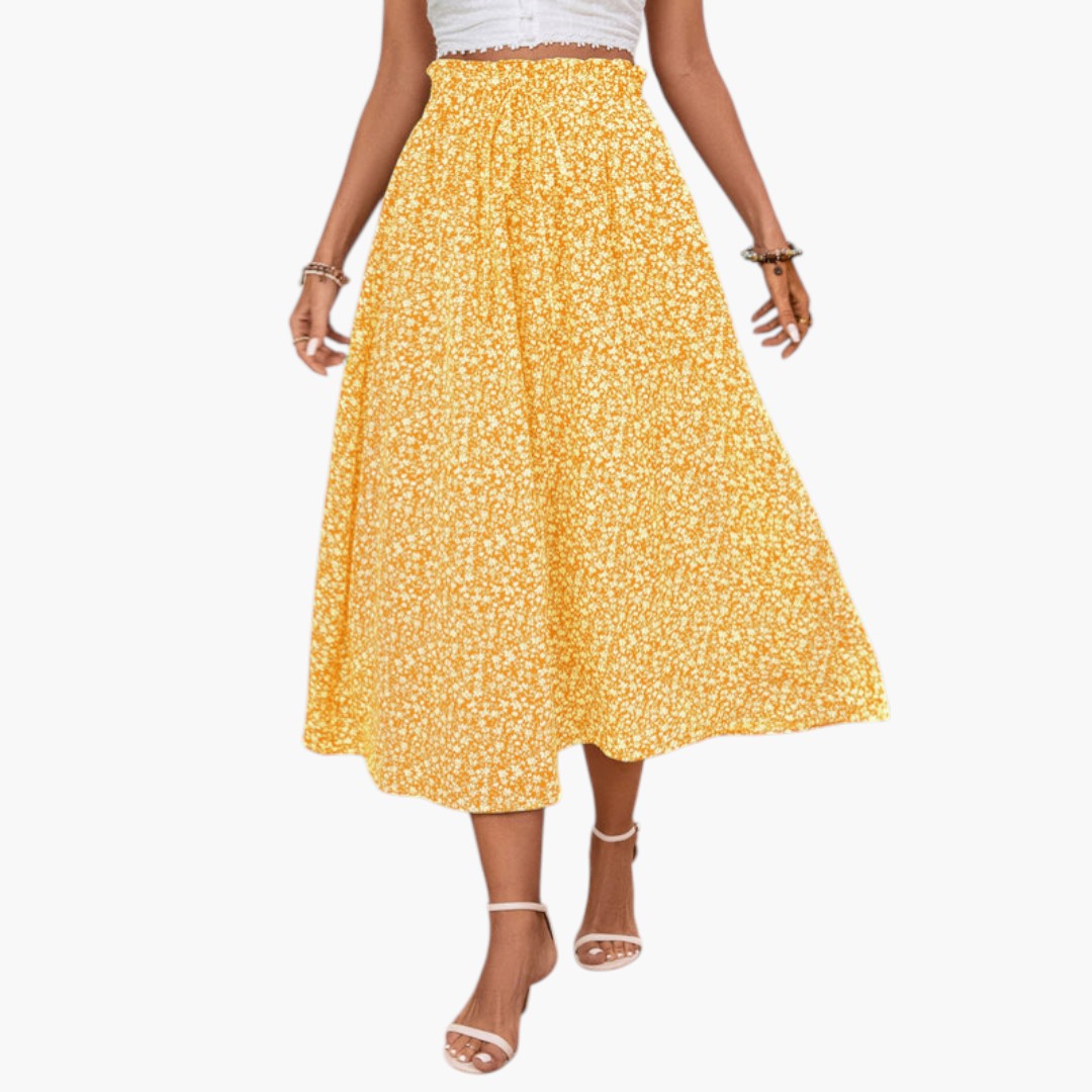 Jupe Midi Femme avec Taille Élastique et Surface Imprimée