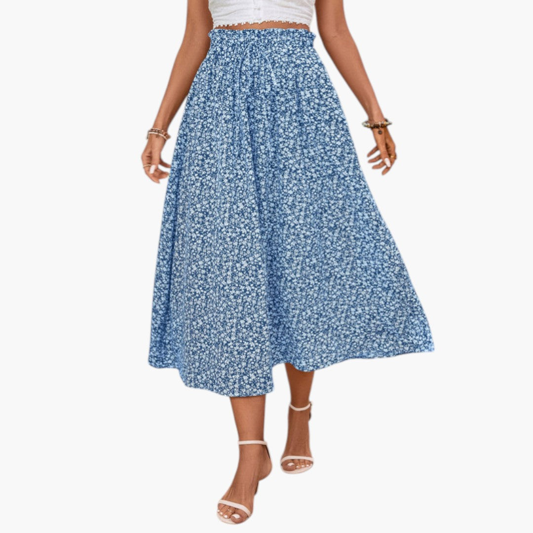 Jupe Midi Femme avec Taille Élastique et Surface Imprimée