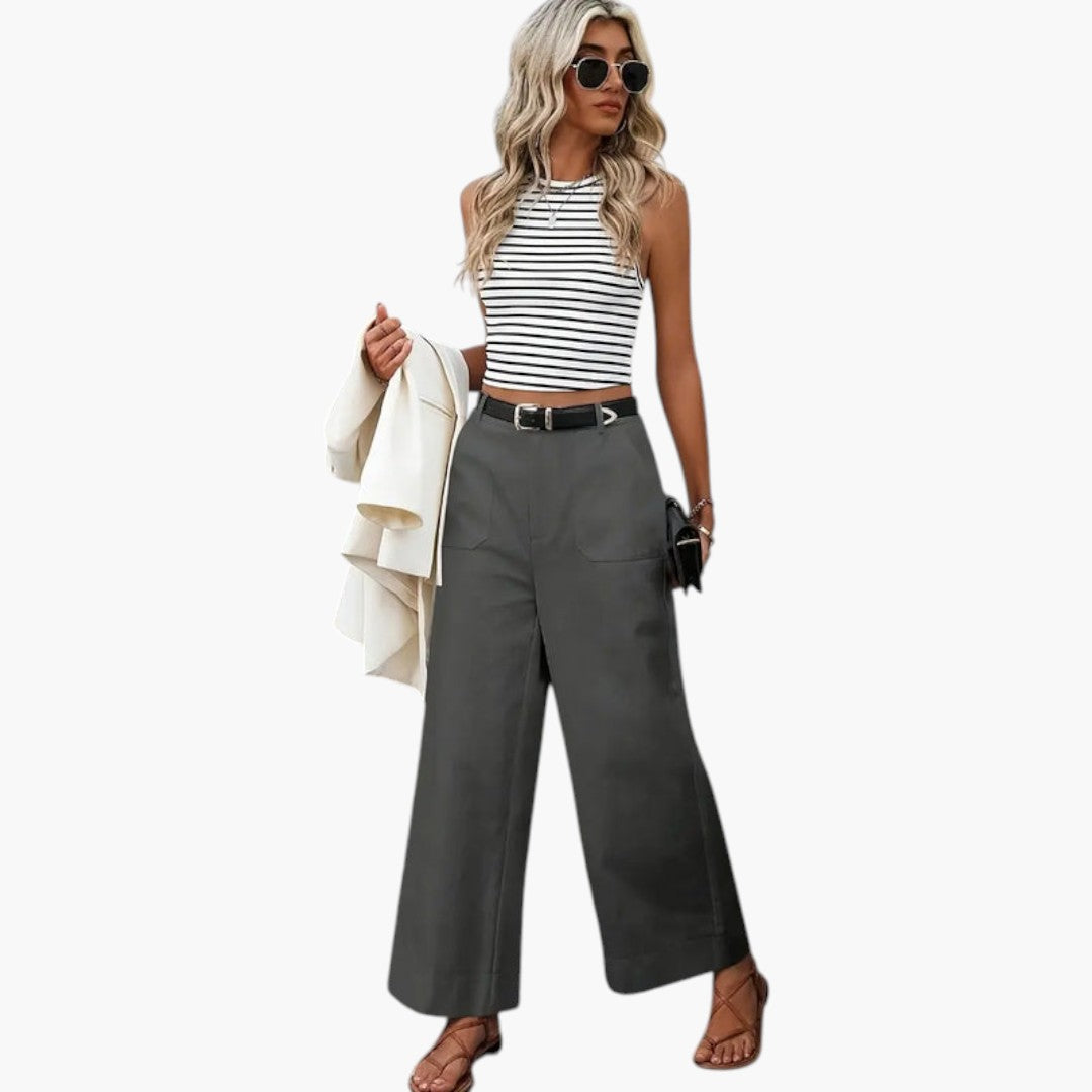 Pantaloni Donna Vita Alta con Chiusura Lampo e Tasche Laterali