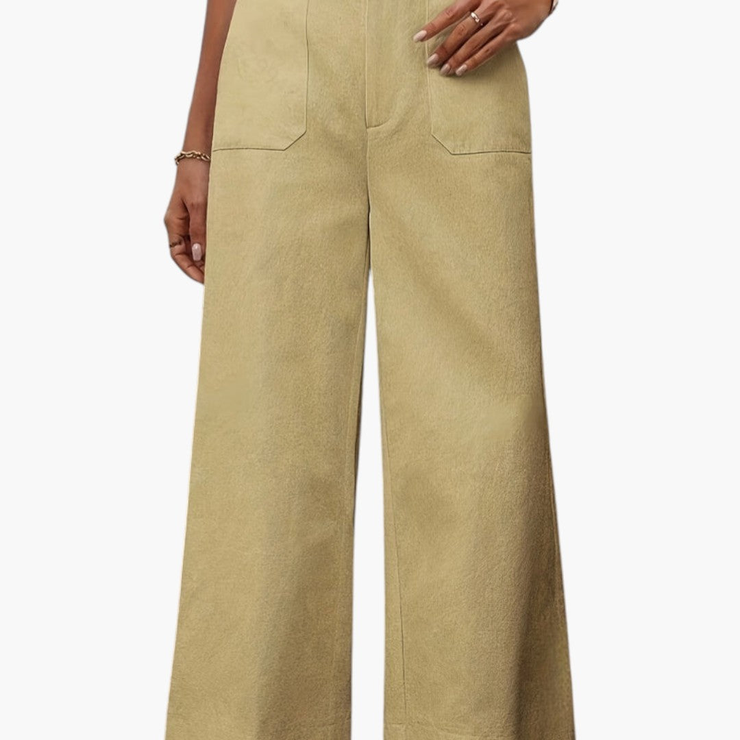 Pantaloni Donna Vita Alta con Chiusura Lampo e Tasche Laterali