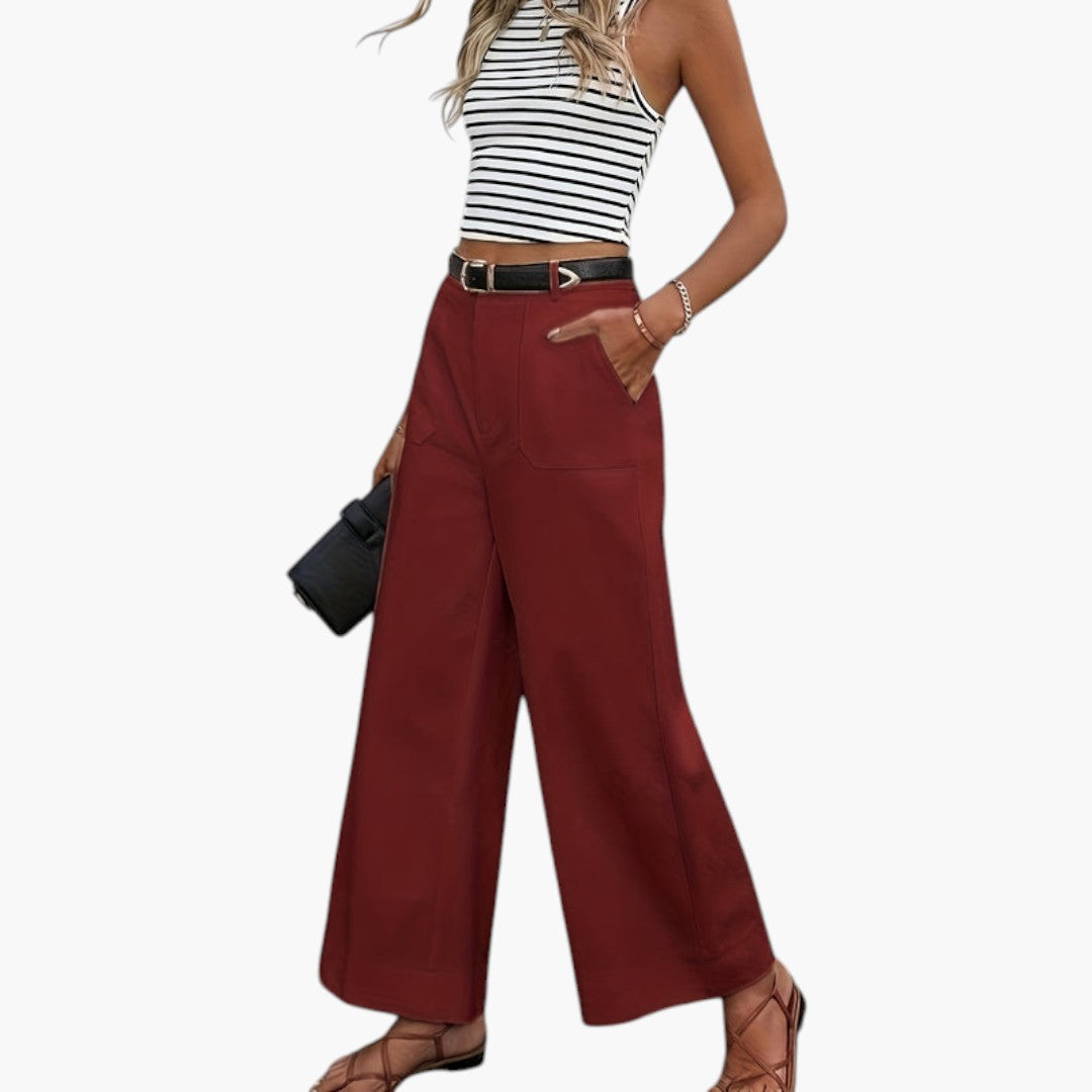 Pantaloni Donna Vita Alta con Chiusura Lampo e Tasche Laterali
