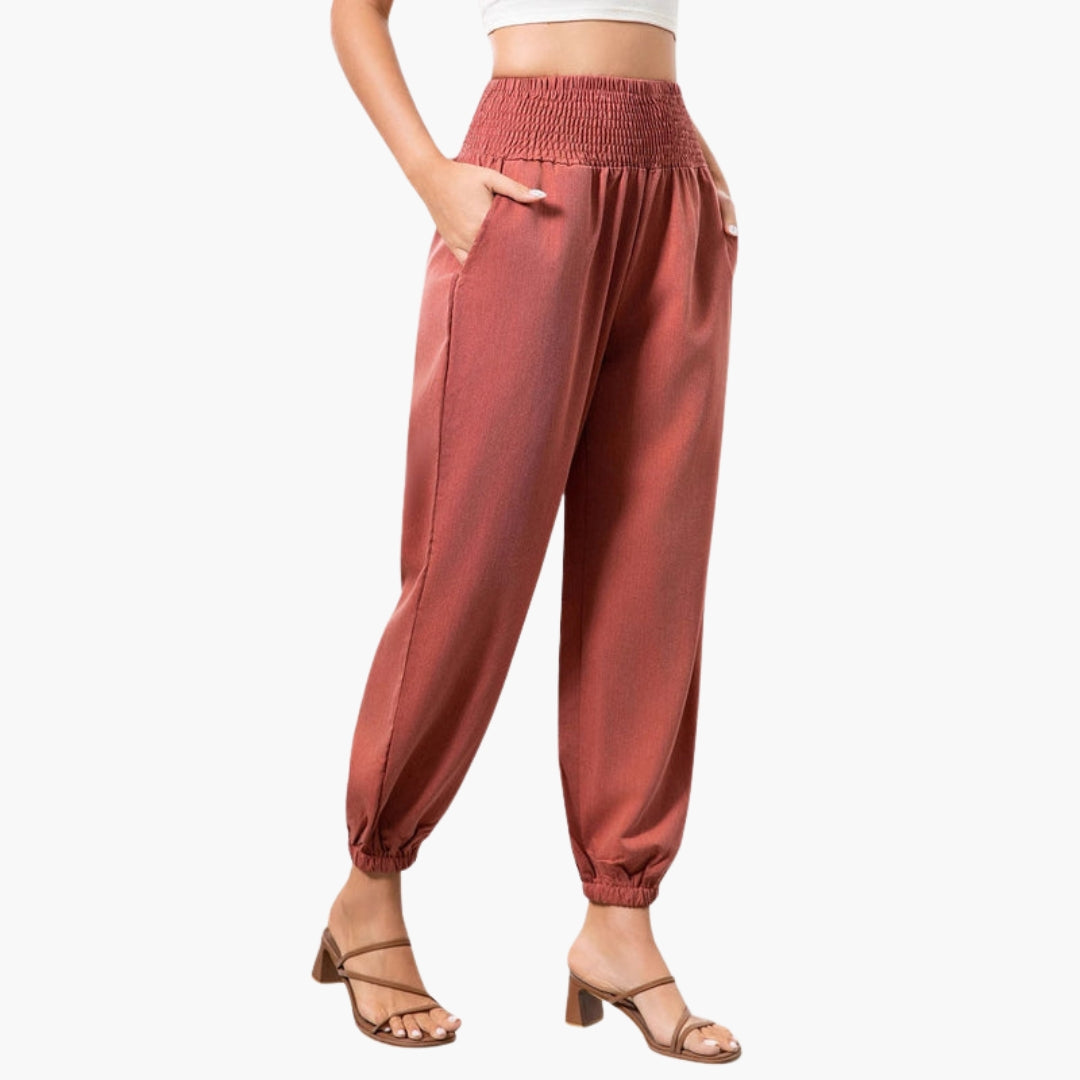 Pantaloni Donna a Gambe Larghe con Tasche Laterali