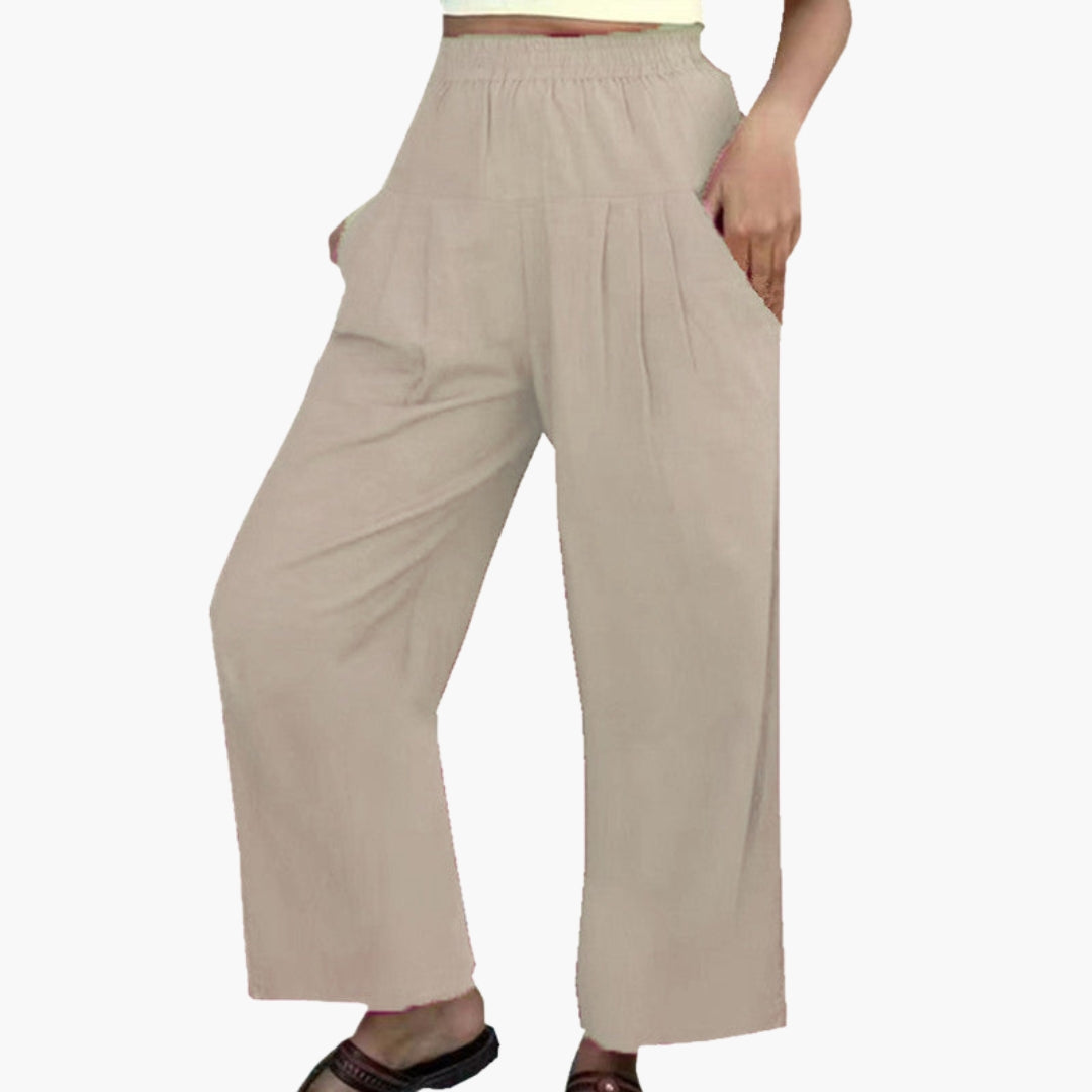 Pantalon Femme à Jambes Larges avec Taille Élastique