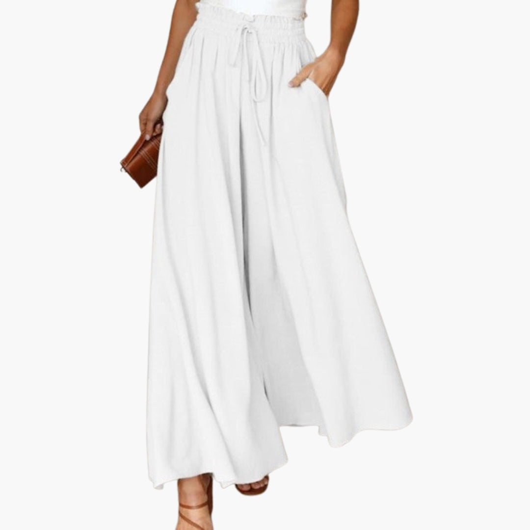 Pantalon Femme à Jambes Larges avec Taille à Cordon